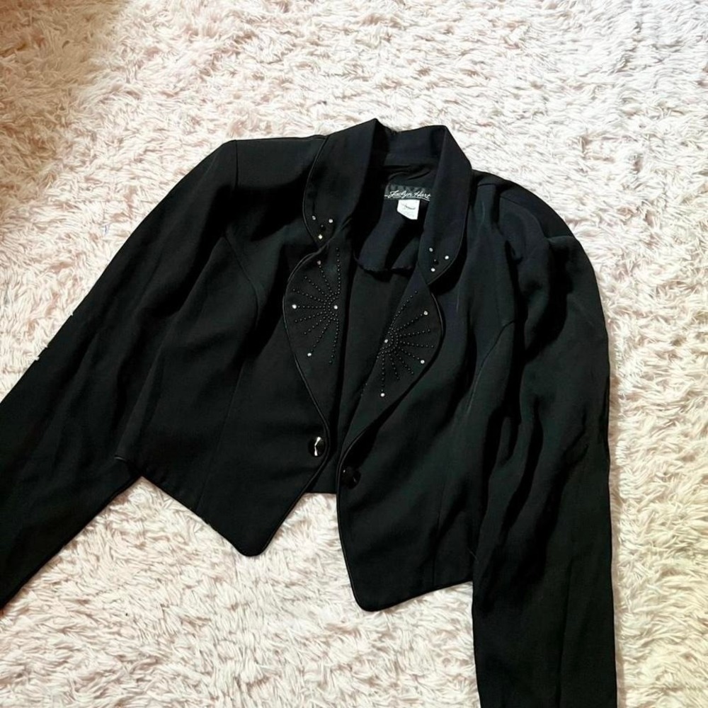 Vintage 80s Glam Eclectic Sunburst Grandmacore Beaded Bolero Blazer Womens 8